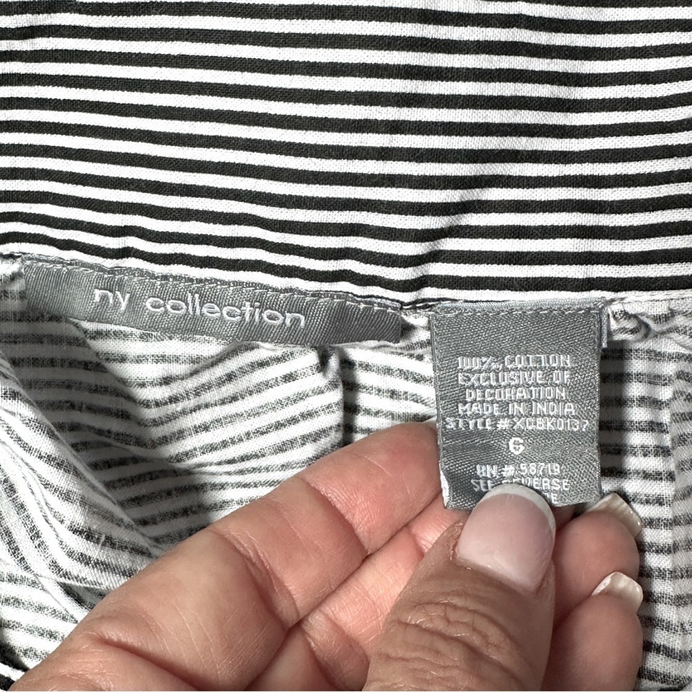 NY Collection Black White Striped Skirt w/ Embroidered Hem | Size 6 - Picture 6 of 15